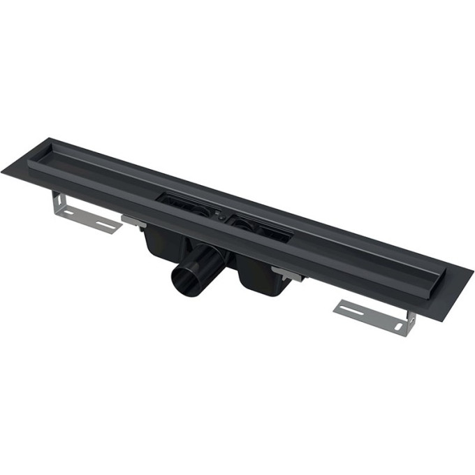Водоотводящий желоб ALCAPLAST APZ1BLACK-850 с порогами для перфорированной решетки, черный матовый, горизонтальный сток